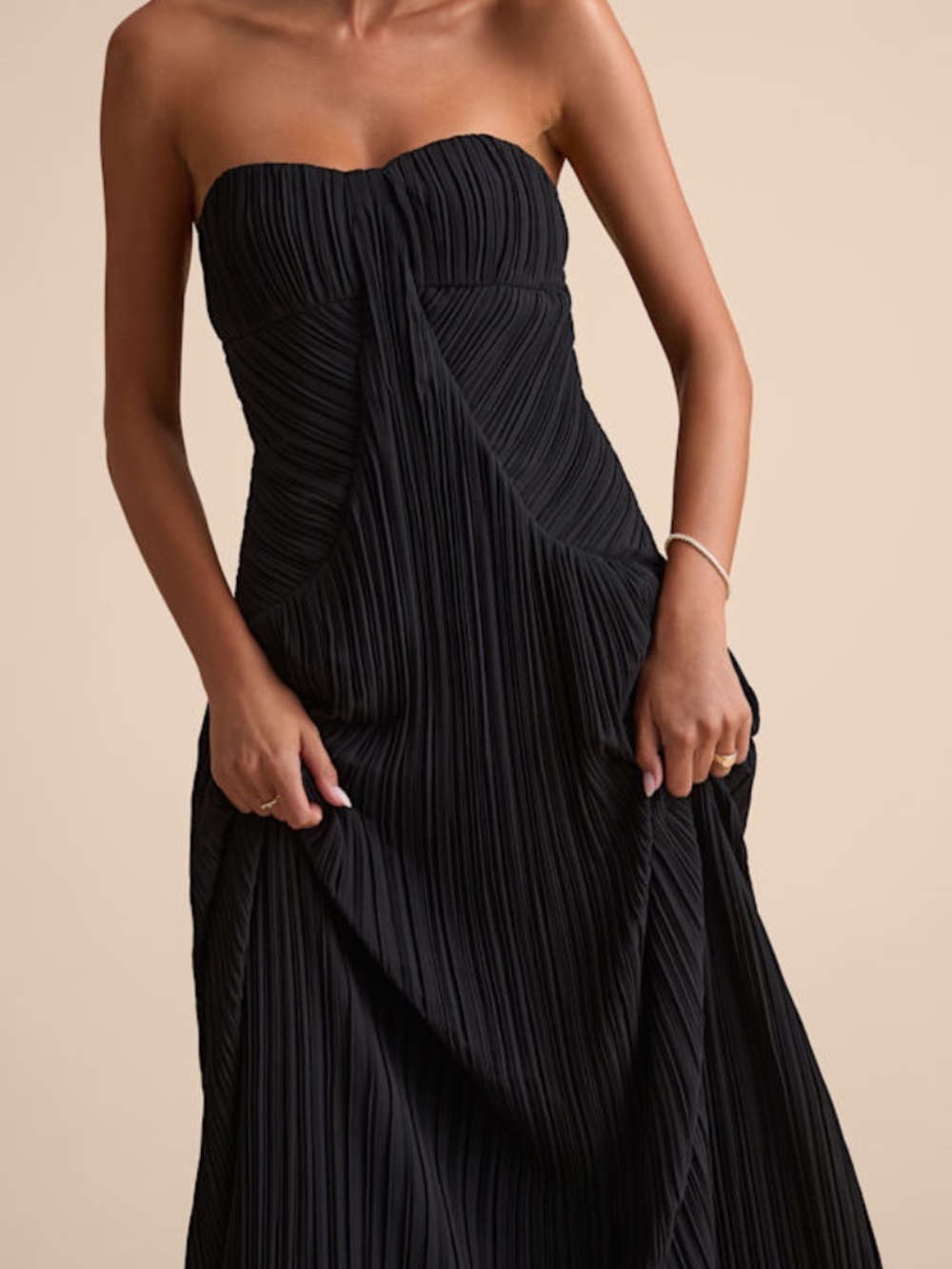 Lulus Narasha Black Pleated Strapless Maxi Dress - Size M